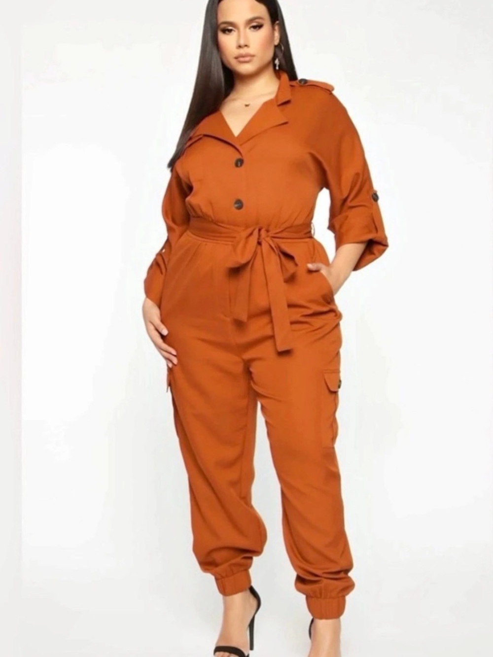Fashion Nova Cynthia Cargo Jumpsuit Orange